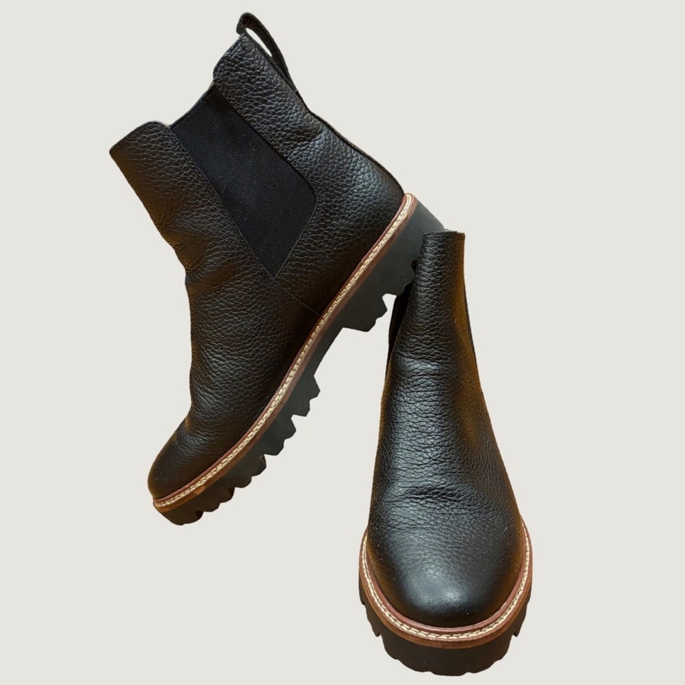 Madewell The Bradley Chelsea Boots Black Pebbled Leather Lug Sole NA852 Size 9.5